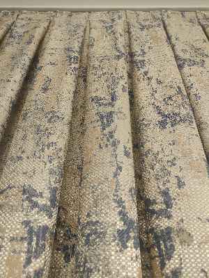 Salon - Desenli Jakar Fon Perde- Lacivert-açık Camel