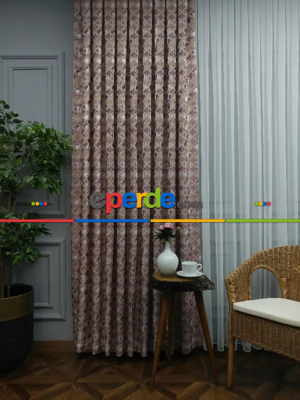 Pembe Desenli Jakar Fon Perde (180)- Gül Kurusu