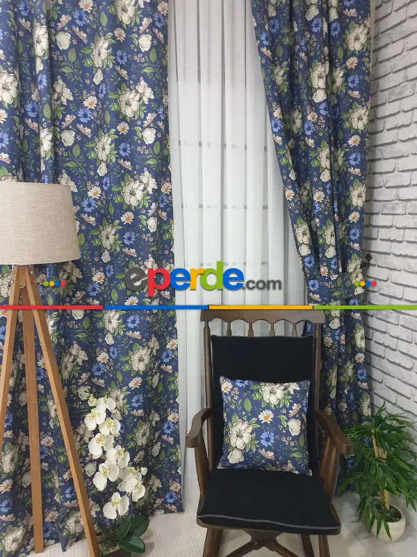 Yatak Odası - Çiçek Desenli Fon Perde Evm1073 Kumaşı Kalındır Duck Bezi Değildir- Siyah-beyaz