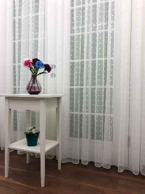 Puantiyeli Spor Desenli Tül Perde- Ekru - Kurşunlu Tül