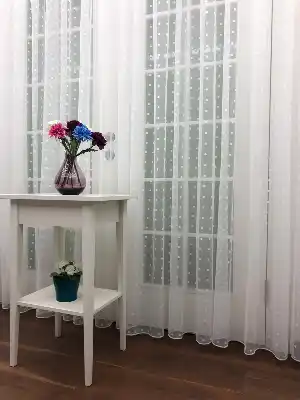Puantiyeli Spor Desenli Tül Perde- Ekru - Kurşunlu Tül