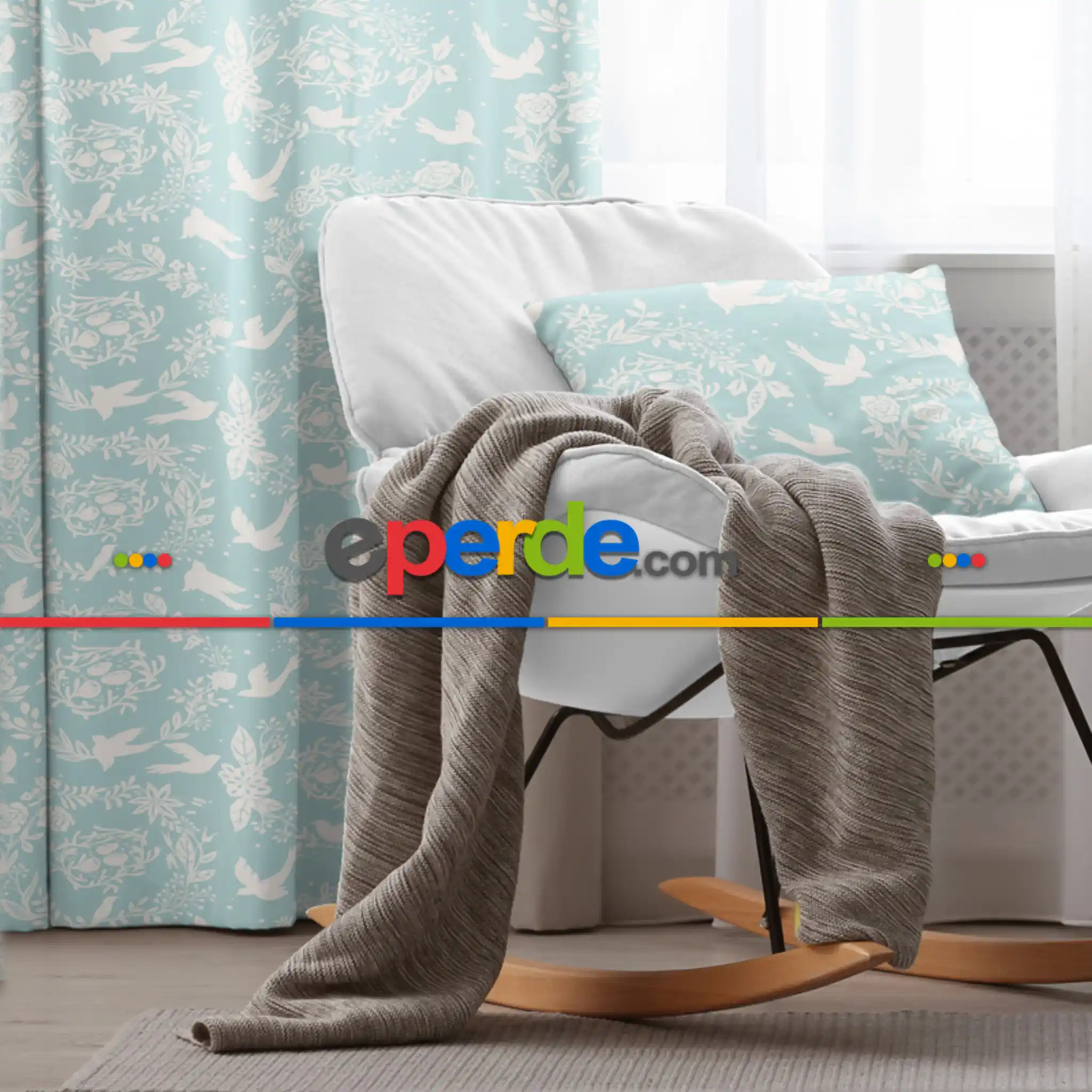 Çocuk Odası Fon Perde Evim794 Kumaşı Kalındır Duck Bezi Değildir- Mavi-beyaz