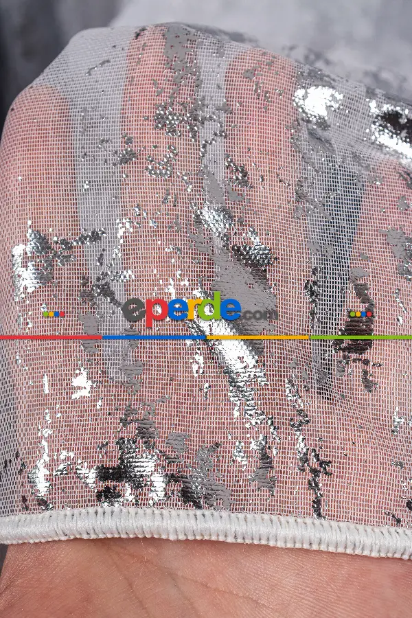 Salon Tül - Empoli Dijital Baskılı Tül Perde Ekru-gümüş