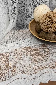 Oturma Odası - Patine Desenli Özel Örgülü Örme Tül - Ekru