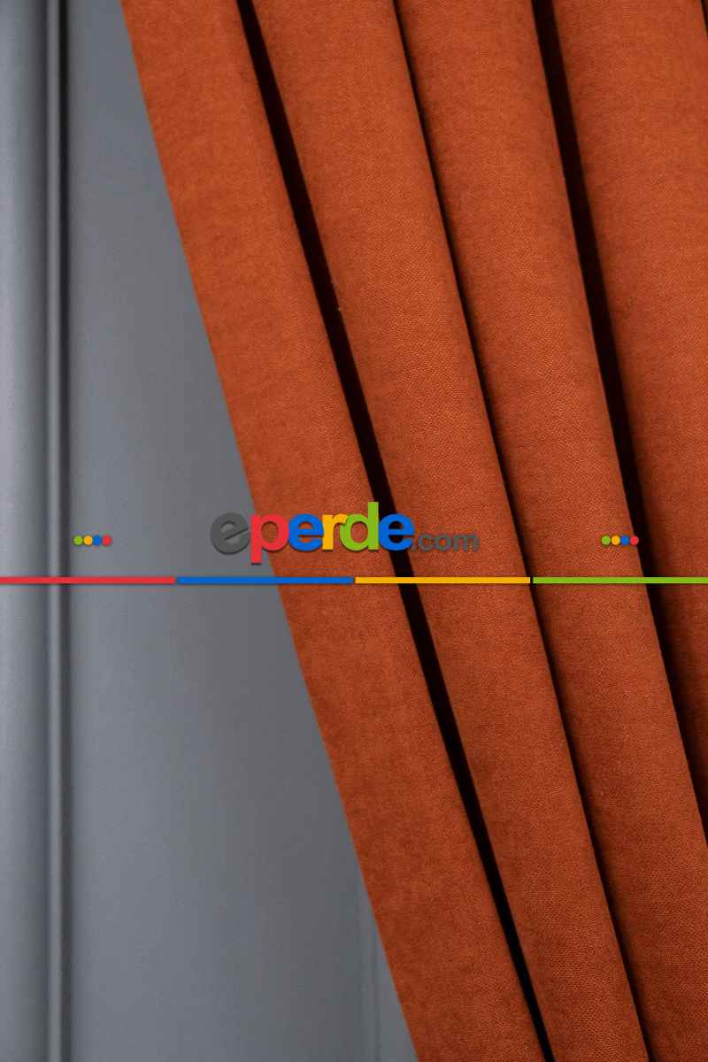 Kiremit Rengi Düz Fon Perde En Dökümlü Fon Perde