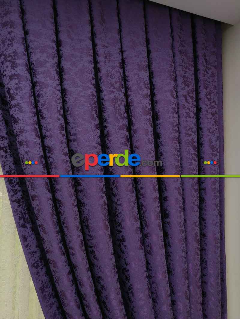 Mor Renk Duz Jakar Fon Perde (150)- Mor