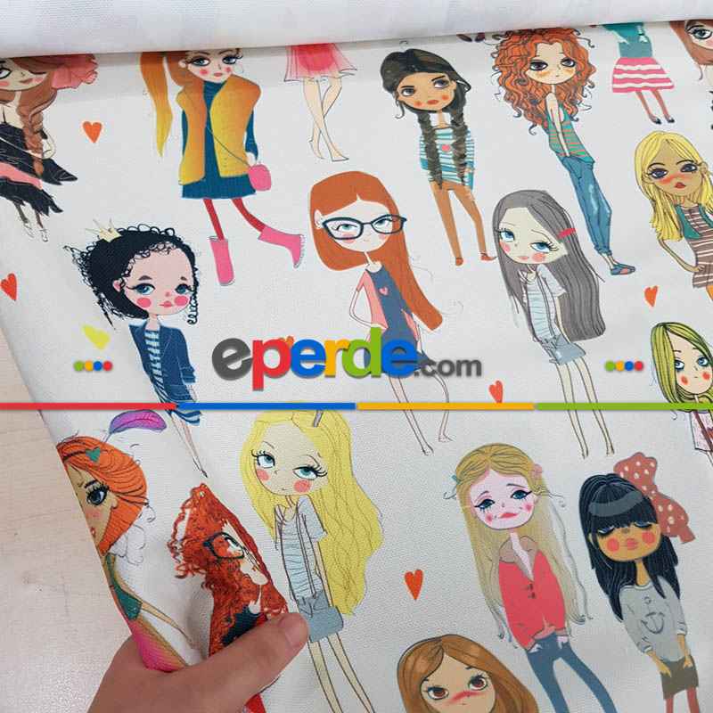 Popart Kız Desenli Fon Perde Evm1061 Kumaşı Kalındır Duck Bezi Değildir- Siyah-Beyaz-Pembe