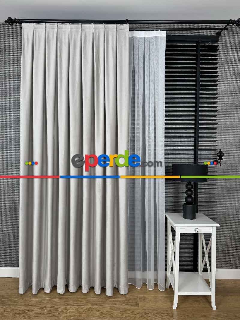 Açık Gri İthal Kadife Fon Perde, Premium Kalite Serisi Kadife Fon Perde