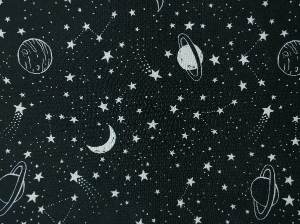 Bebek Odası Fon - Uzay Gezegen Desenli Fon Perde Evm667 Kumaşı Kalındır Duck Bezi Değildir- Siyah