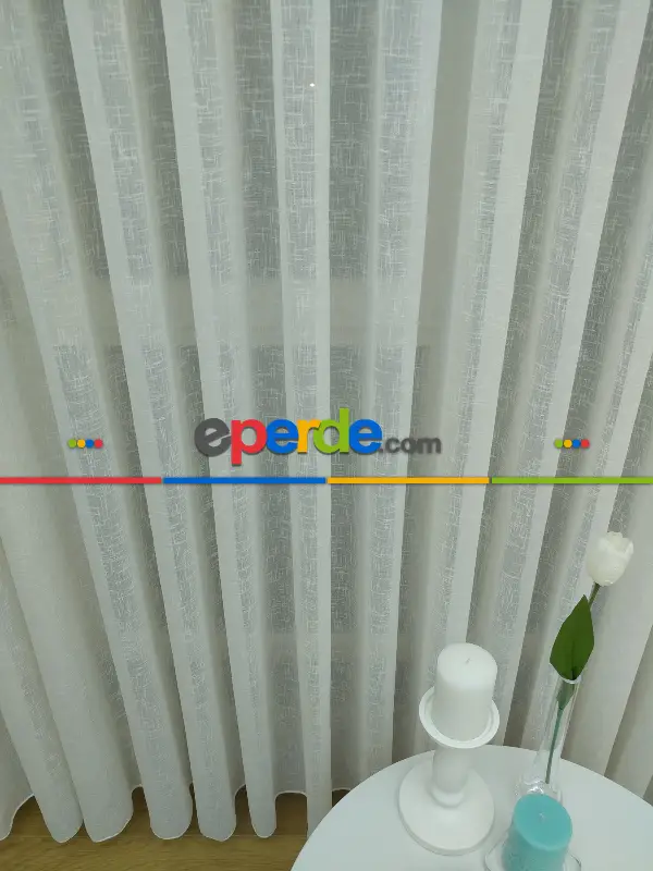 1. Kalite Şantuk Keten Ekru Tül Perde- Ekru - Kurşunlu Tül