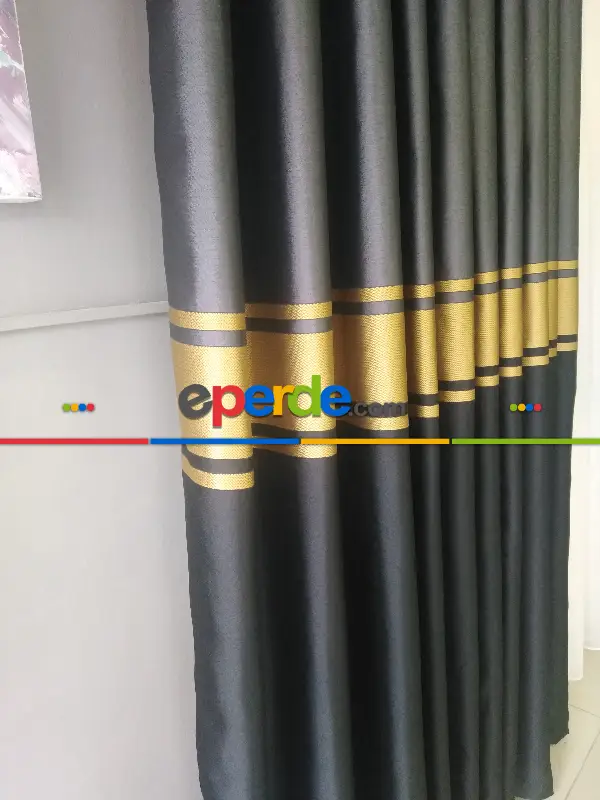 Yeni Sezon Antrasit,siyah Renk Gold Detaylı Pano Taç Fon Perde Tavan Bağlama Braçol Hediyeli