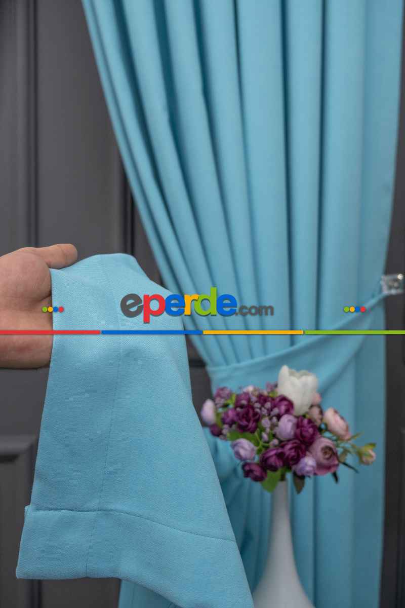 Turkuaz Rengi Düz Fon Perde En Dökümlü Fon Perde 07