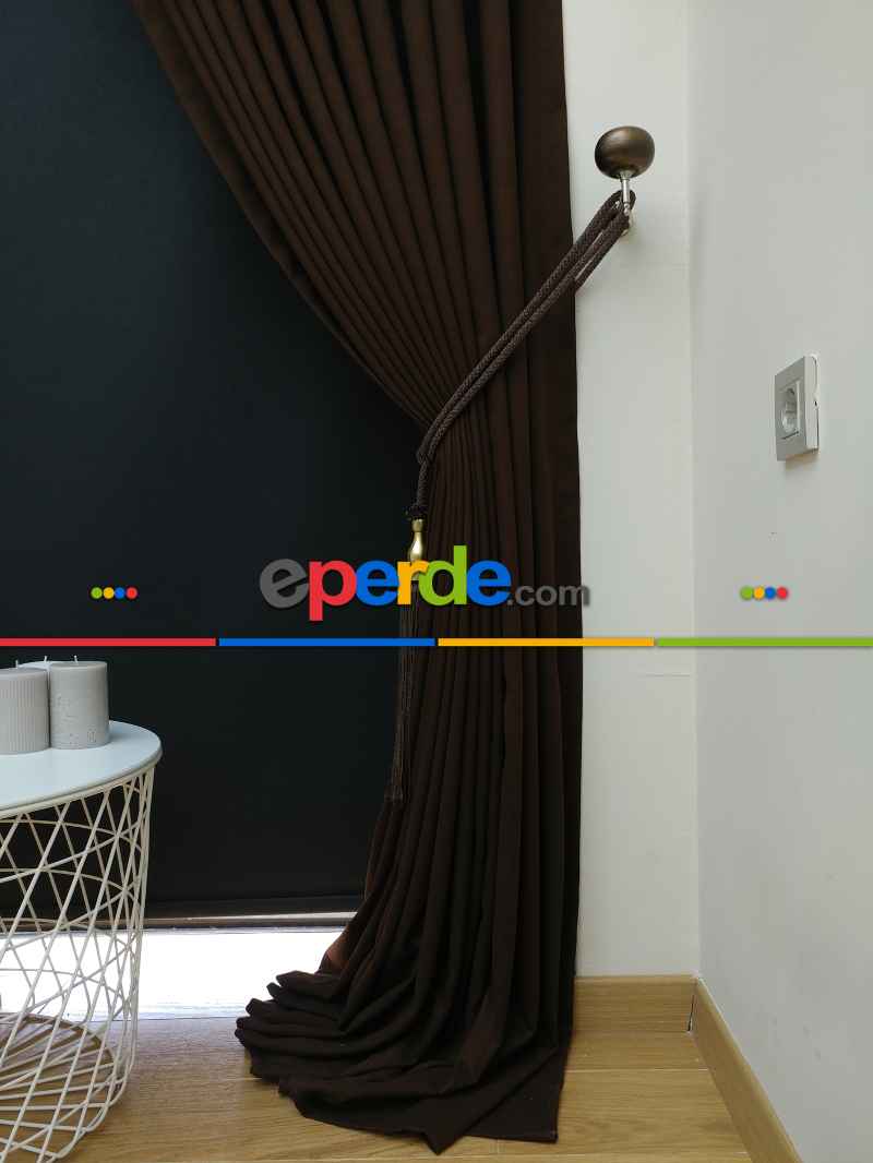 Düz Renk Dökümlü Fon Perde (180)- Kahve