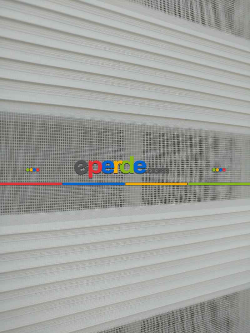 Mutfak Zebra Perde - Ekru Dar Düz Plise Zebra Perde Yüksek Kalite - Kornişe Kolay Montaj Ayağı Seçenekli - Standart Metal Kasalı