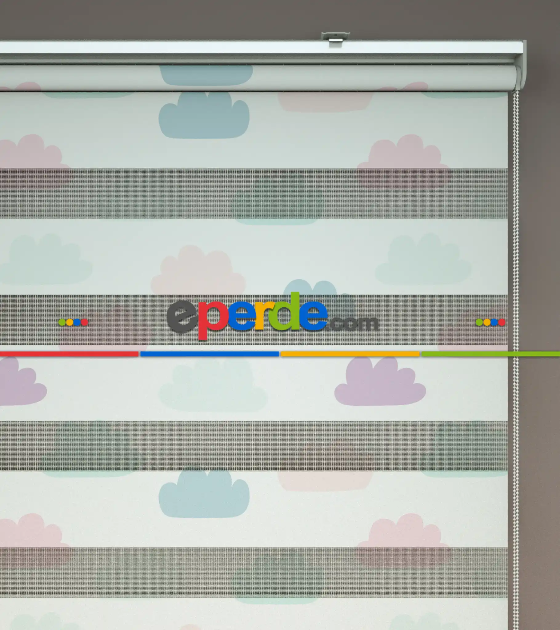 Bulut Desenli Baskılı Zebra Perde- Çok Renkli