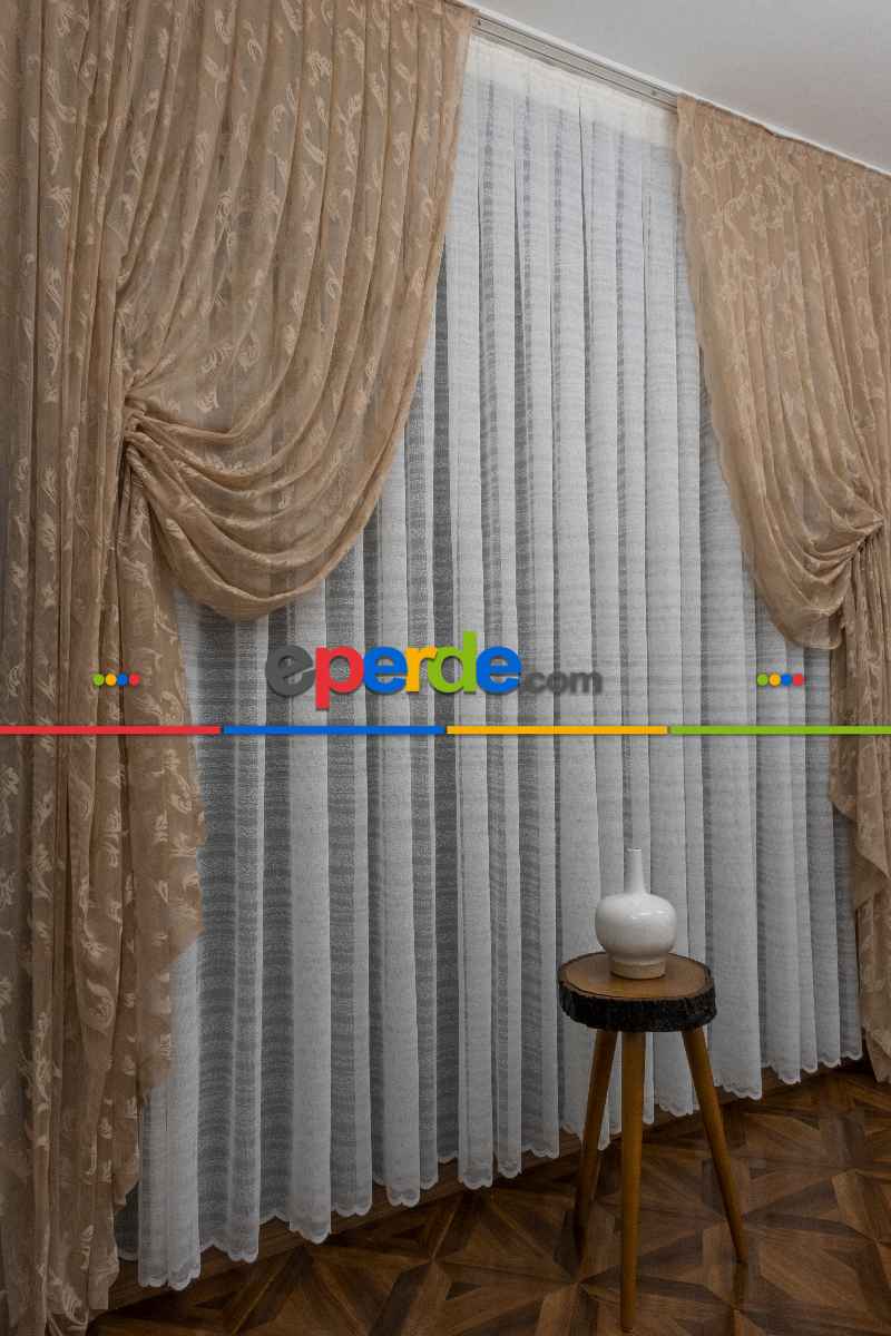 Tül Fon Vizon Bej Açık Kahverengi Renk Tülden Fon Perde - Vizon Rengi 70cm X 270cm 