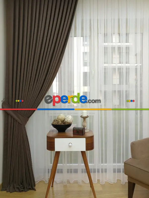 Saon Perdesi - Sütlü Kahve Düz Fon Perde Dökümlü Birinci Kalite 300 Cm Geniş En Daha Hesaplı- Sütlü Kahve