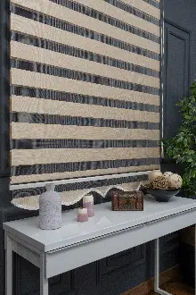 60x200 Hazır Koyu Krem Bambu Zebra Perde