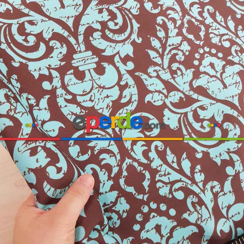 Damask Desenli Fon Perde Evm710 Kumaşı Kalındır Duck Bezi Değildir- Turkuaz