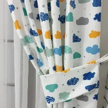 Erkek Çocuk Odası Fon Perde - Renkli Bulut Desenli Fon Perde Evm809 Kumaşı Kalındır Duck Bezi Değildir- Beyaz-Mavi Açık