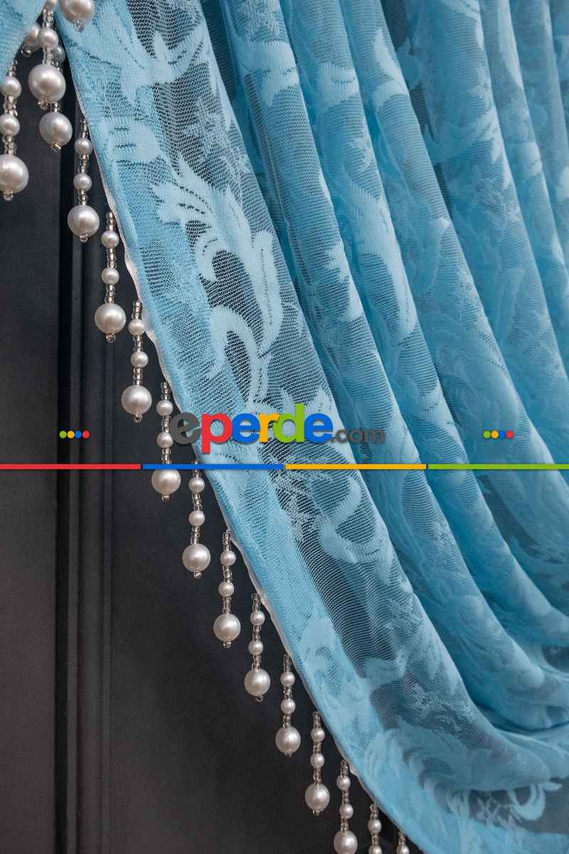 Turkuaz Sarmaşık Desen Şal Model Tül Kruvaze Yanki Tül