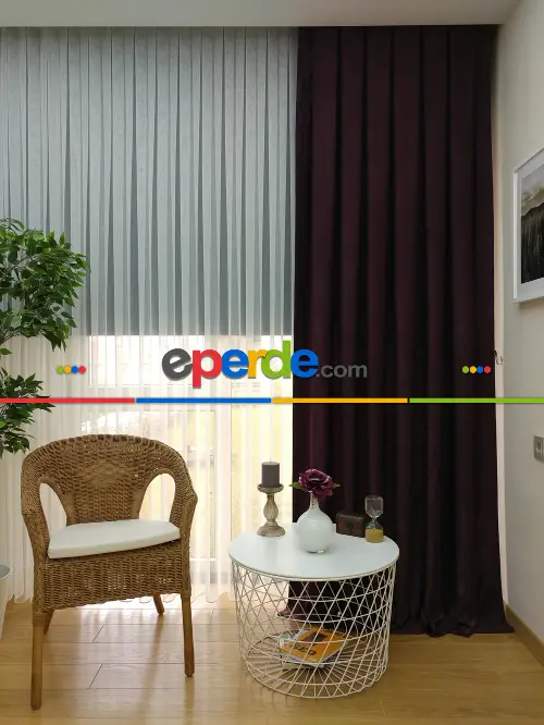 Soft Mürdüm Rengi Fon Perde Geniş En (285)- Mürdüm