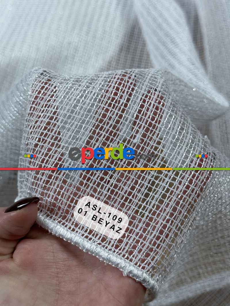 Oturma Odası - Simli Özel İplik Doğal Doku Düz Tül Perde - Özel Dokuma Ağır Gramajlı Premium