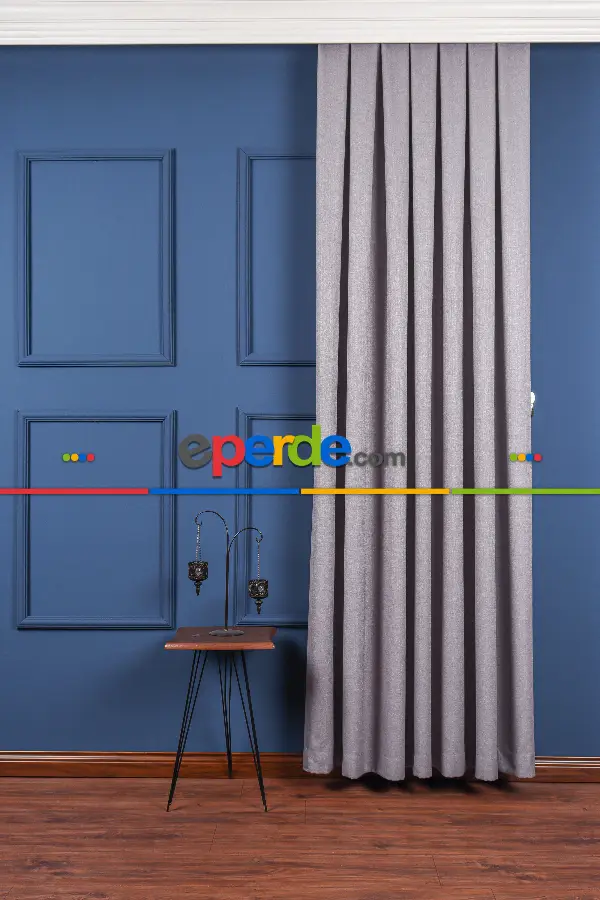 Yatak Odası - Gri Jakar Dokuma Fon Perde