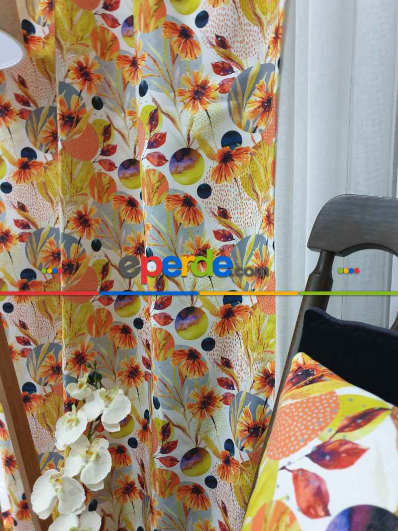 Mutfak Fon Perde Baskılı Evm587- Mavi