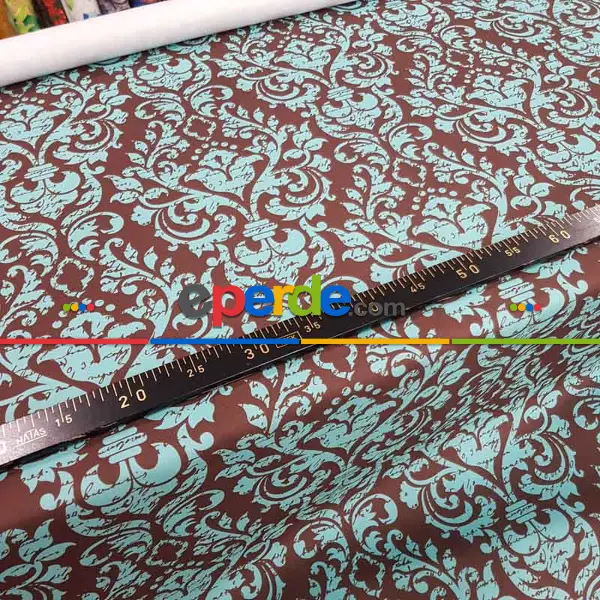 Yatak Odası - Damask Desenli Fon Perde Evm710 Kumaşı Kalındır Duck Bezi Değildir- Turkuaz