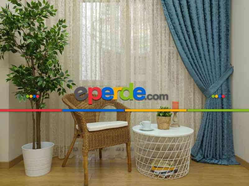 İndiğo Rengi Kendinden Desenli Jakar Fon Perde (285 En)- Mavi Koyu