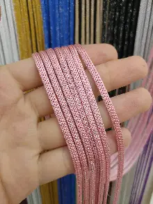 Mutfak İp Perde - Pembe Rengi Simli İp Perde Jumbo Zincir Serisi- Pembe-gümüş