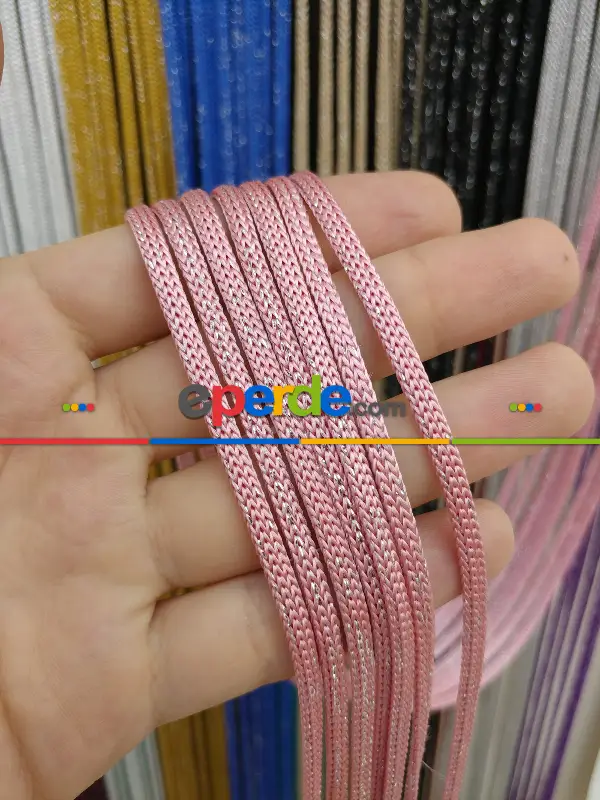 Pembe Rengi Simli İp Perde Jumbo Zincir Serisi- Pembe-gümüş