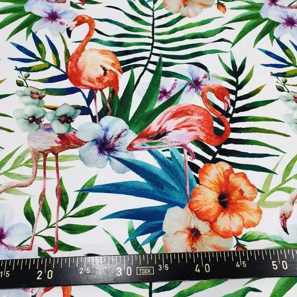 Kuğu Ve Tropikal Desenli Fon Perde Evm1065 Kumaşı Kalındır Duck Bezi Değildir- Yeşil-Mavi-Beyaz-Pembe