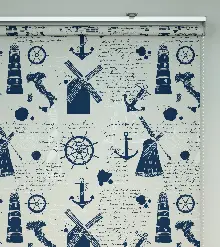 Deniz Feneri Baskılı Stor Perde- Mavi-beyaz