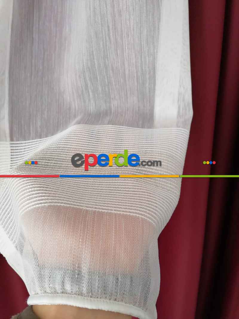 Oturma Odası - Bambu Vakko Enine Bantlı Tül Krem - Altın