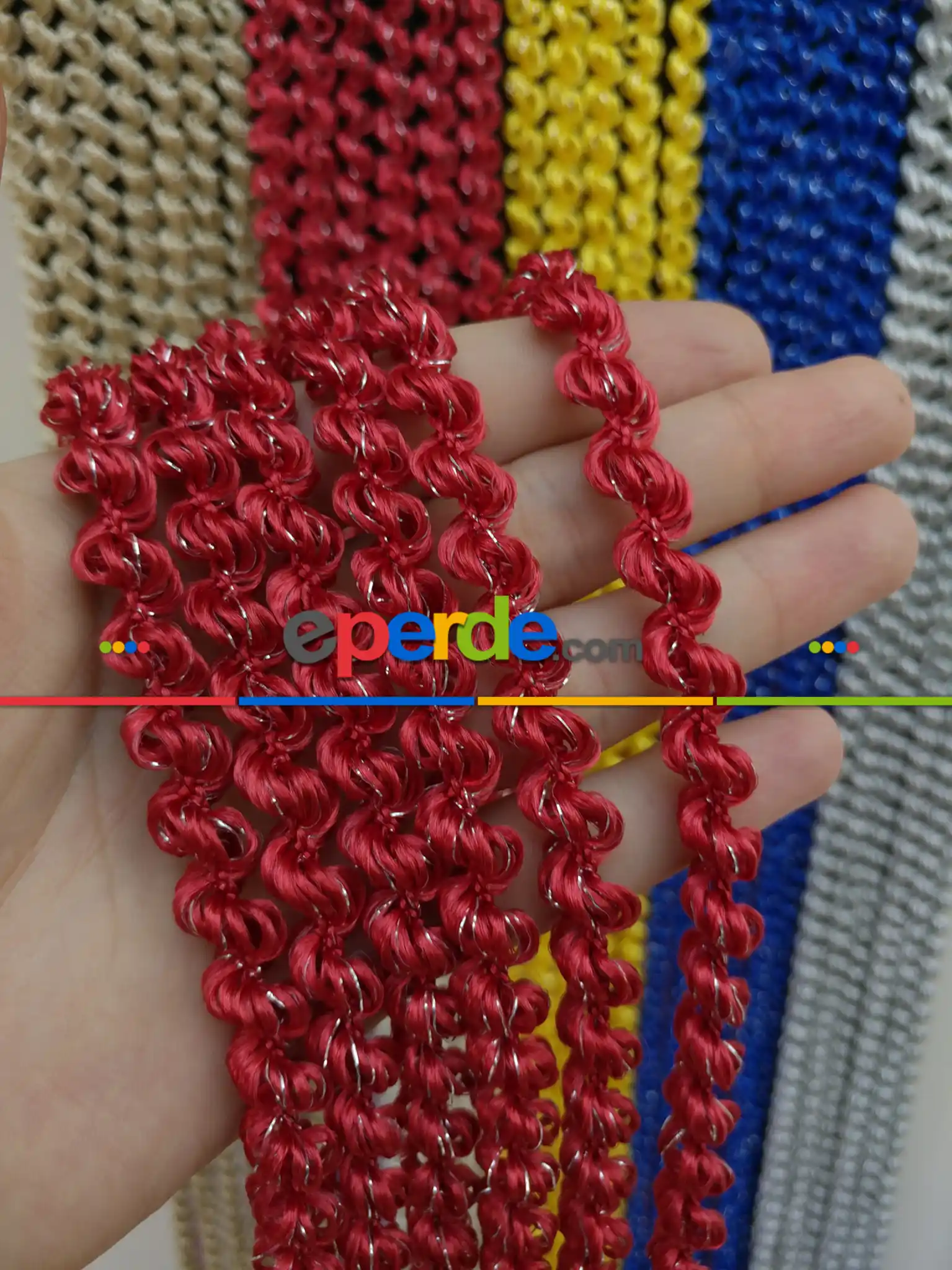 Kırmızı Rengi İp Perde Duble Bukle Serisi- Kırmızı-gümüş