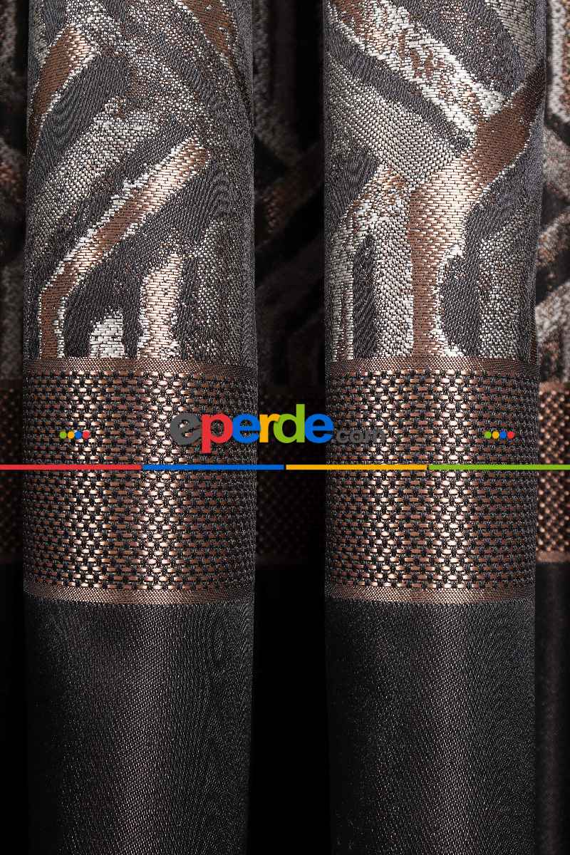 Salon Fon Perde - Lizbon Siyah-gold Pano Fon Perde