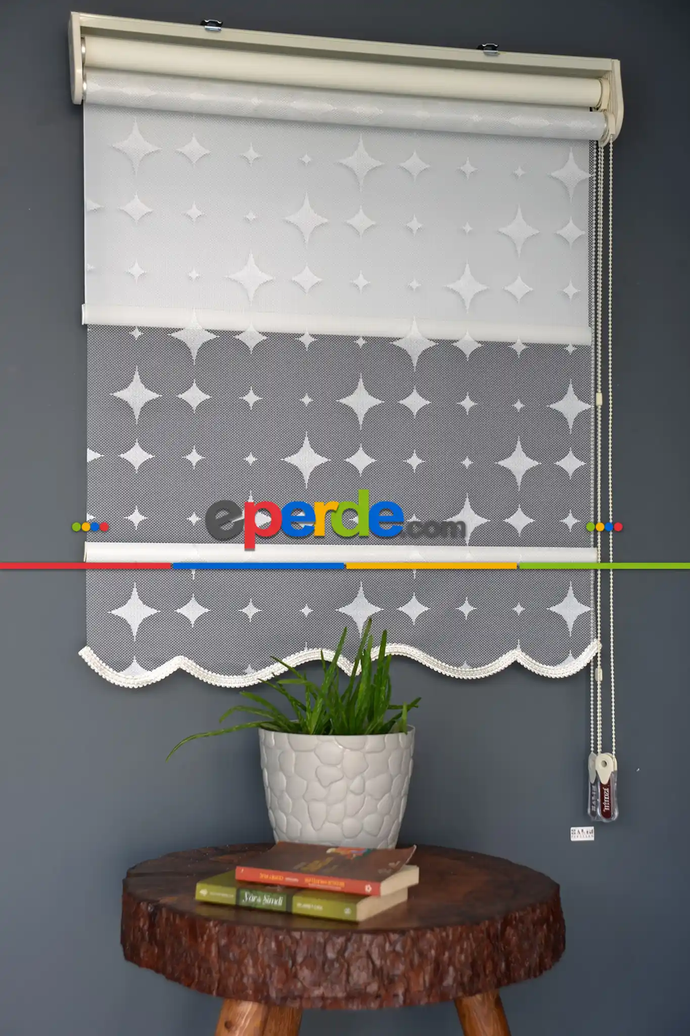 Halim Perdesan Dacuz-201 Beyaz Renk Etekli Veya Eteksiz Çift Mekanizmalı Tül Stor Perde