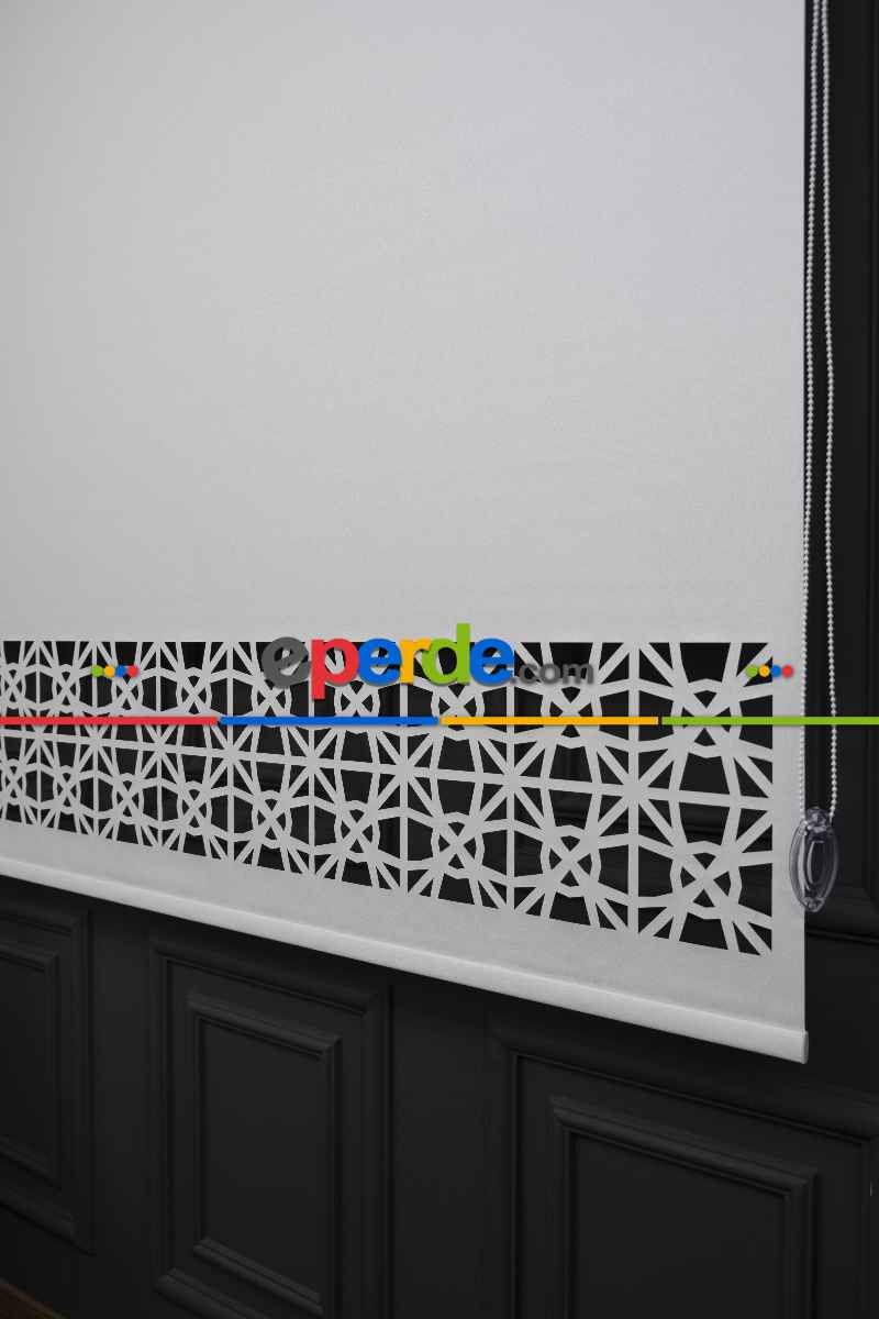Mutfak Stor - Ekru Renk Lazer Kesim Mat Stor Perde (ister Düz - İster Lazer Kesimli Satın Alın)