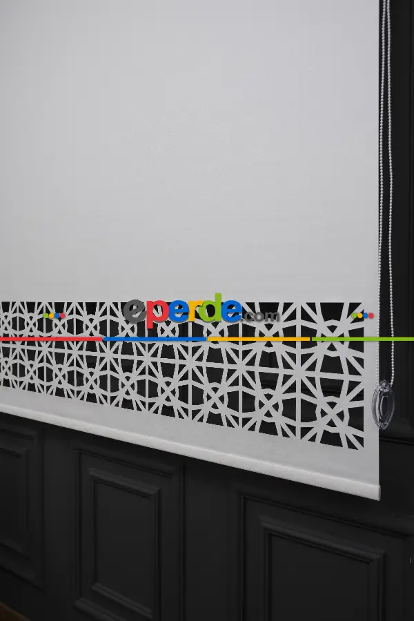 Salon Stor - Ekru Renk Lazer Kesim Mat Stor Perde (ister Düz - İster Lazer Kesimli Satın Alın)