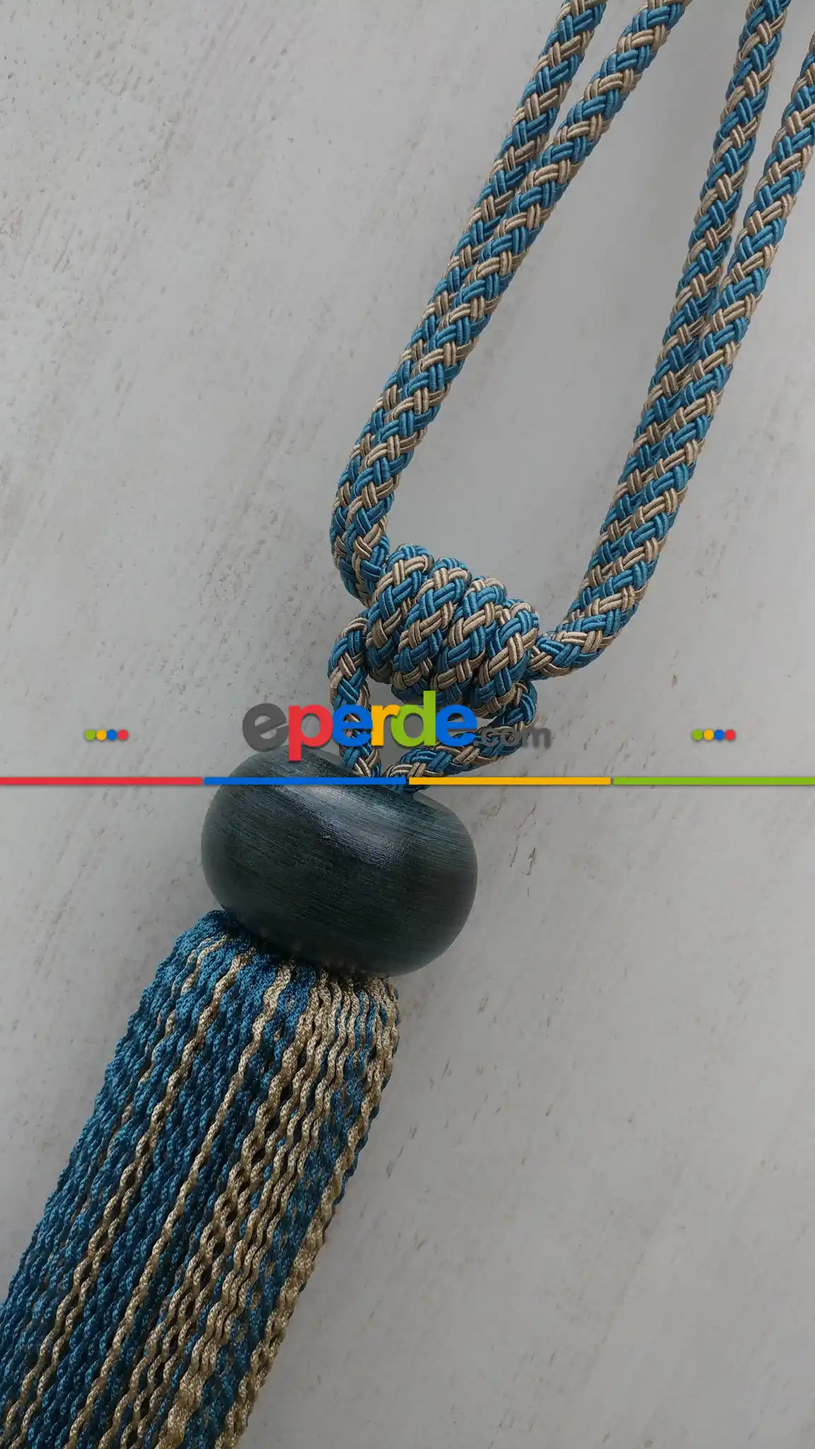 Ahşap Petrol Mavisi Braçol Perde Bağı- Petrol Mavisi