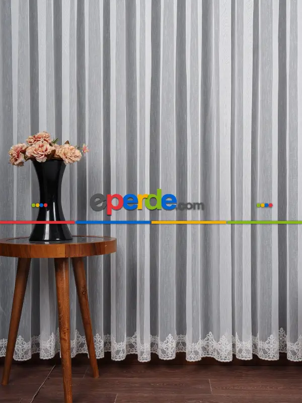 Etek Ucu Nakış İşlemeli Tül Perde