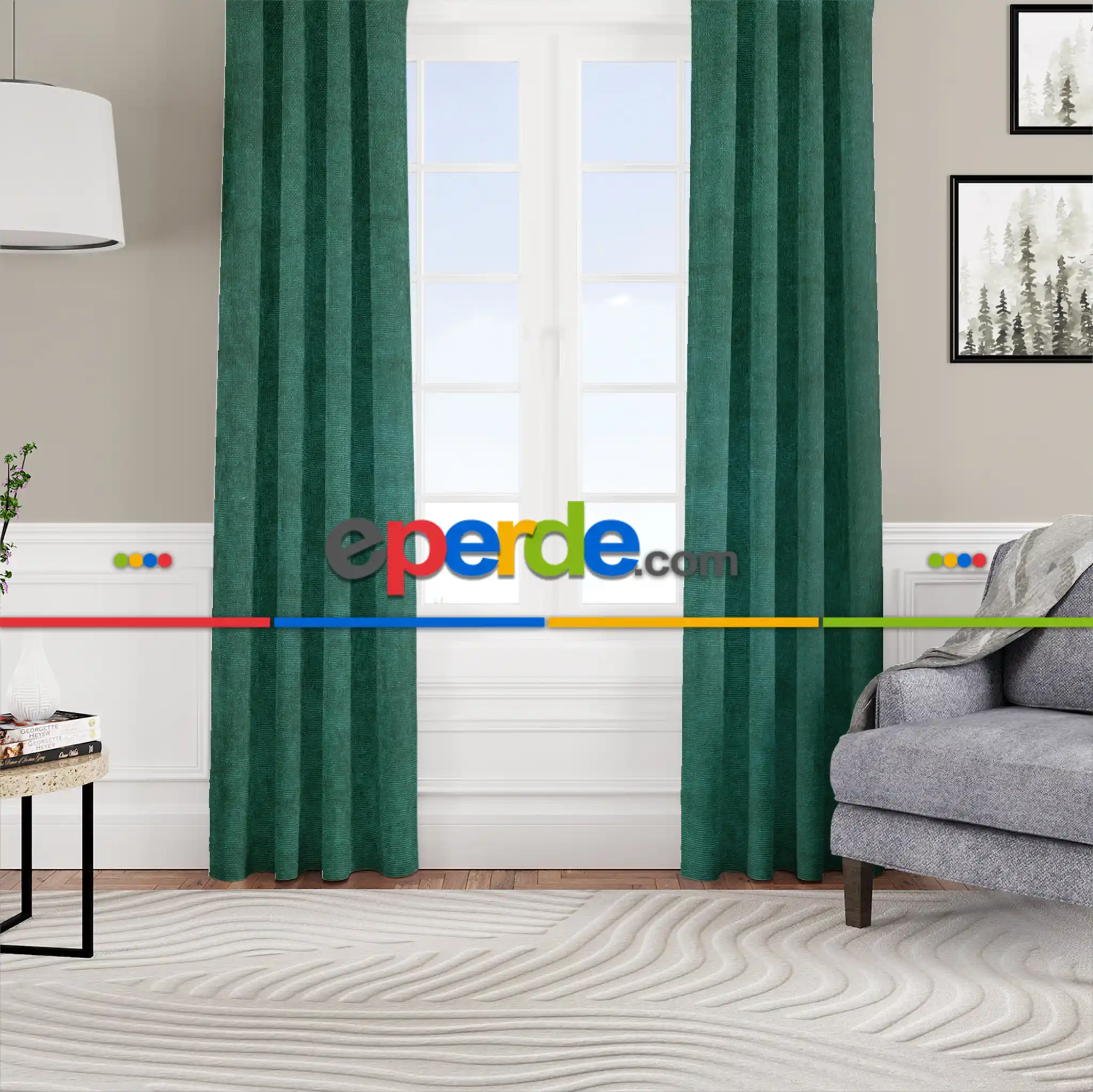 Yatak Odası - Kadife Dokulu Fon Perde Pilesiz Tek Kanat Yeşil