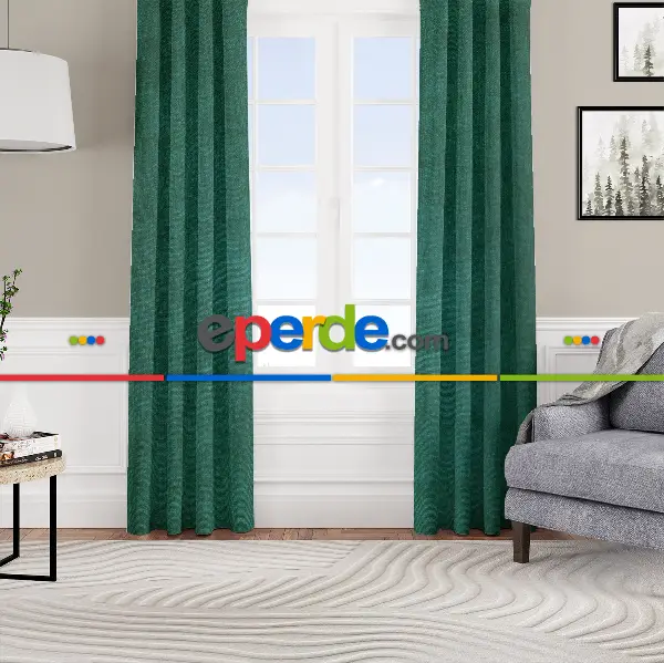 Yatak Odası - Kadife Dokulu Fon Perde Pilesiz Tek Kanat Yeşil