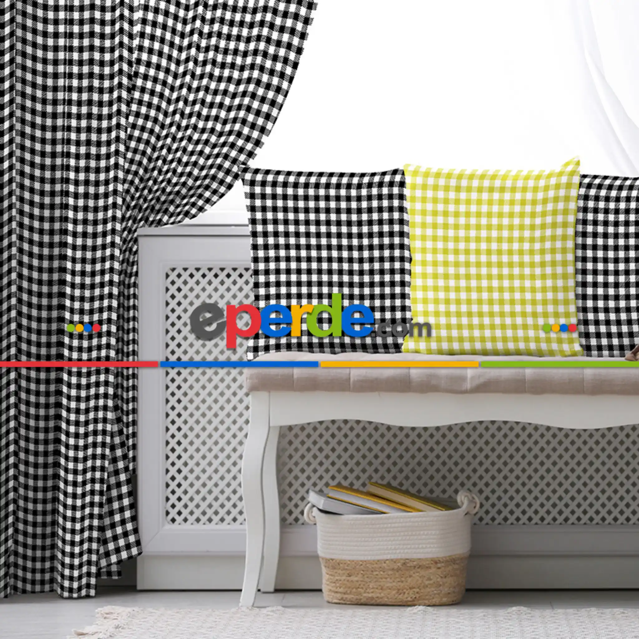 Salon Fon Perde Evim1619-1 Kumaşı Kalındır Duck Bezi Değildir- Mavi-beyaz