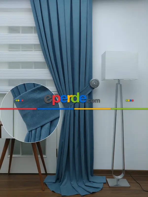 Mavi Düz Fon Perde (280 Eninde)- Mavi