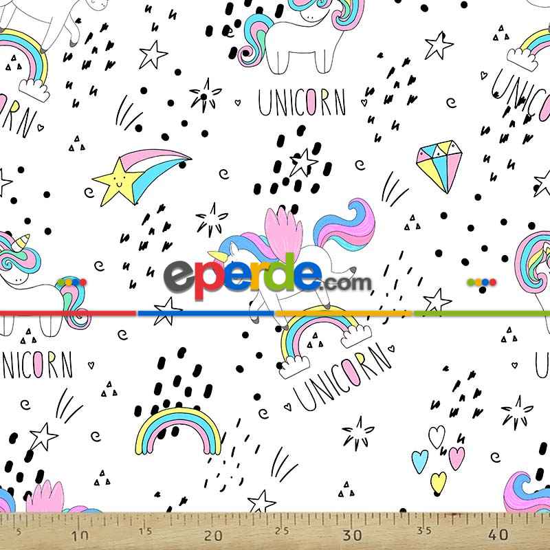 Unicorn Desenli Fon Perde Evm576 Kumaşı Kalındır Duck Bezi Değildir- Siyah-Mavi-Sarı-Beyaz-Pembe