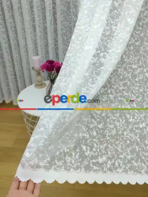 Sade Fransız Dantel Tül Perde ( Hazır Ölçü 1/2.5 Normal Pile )- Ekru 200cm X 195cm 