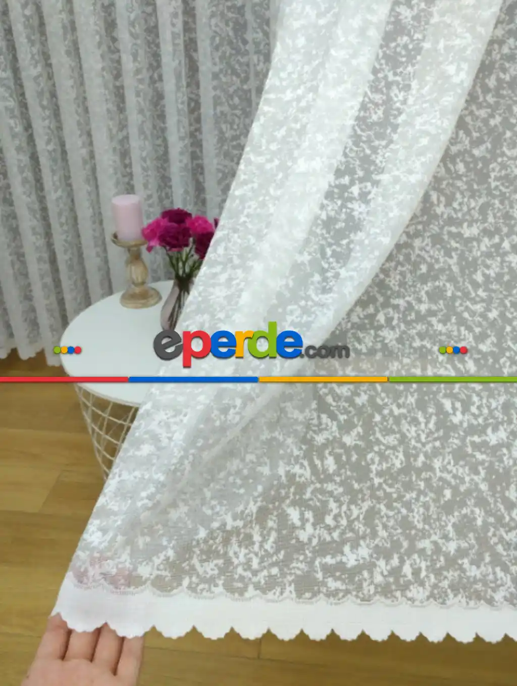 Sade Fransız Dantel Tül Perde ( Hazır Ölçü 1/2.5 Normal Pile )- Ekru 200cm X 195cm 